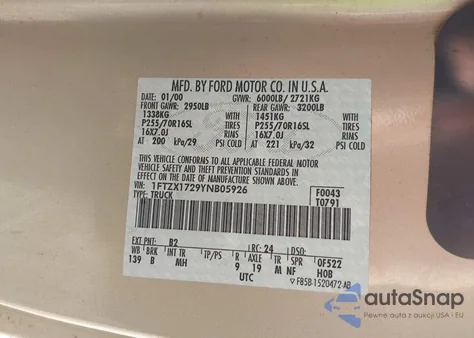 2000 Ford F150 Work Series/Xl/Xlt z USA, uszkodzony, nr VIN 1FTZX1729YNB05926